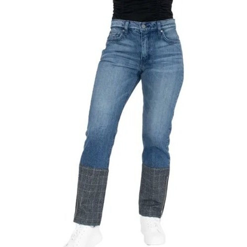 EIGHTDREAMS Patchwork Denim Jeans Plaid Cuffs Zipper‎ Fly Made in USA Size 30